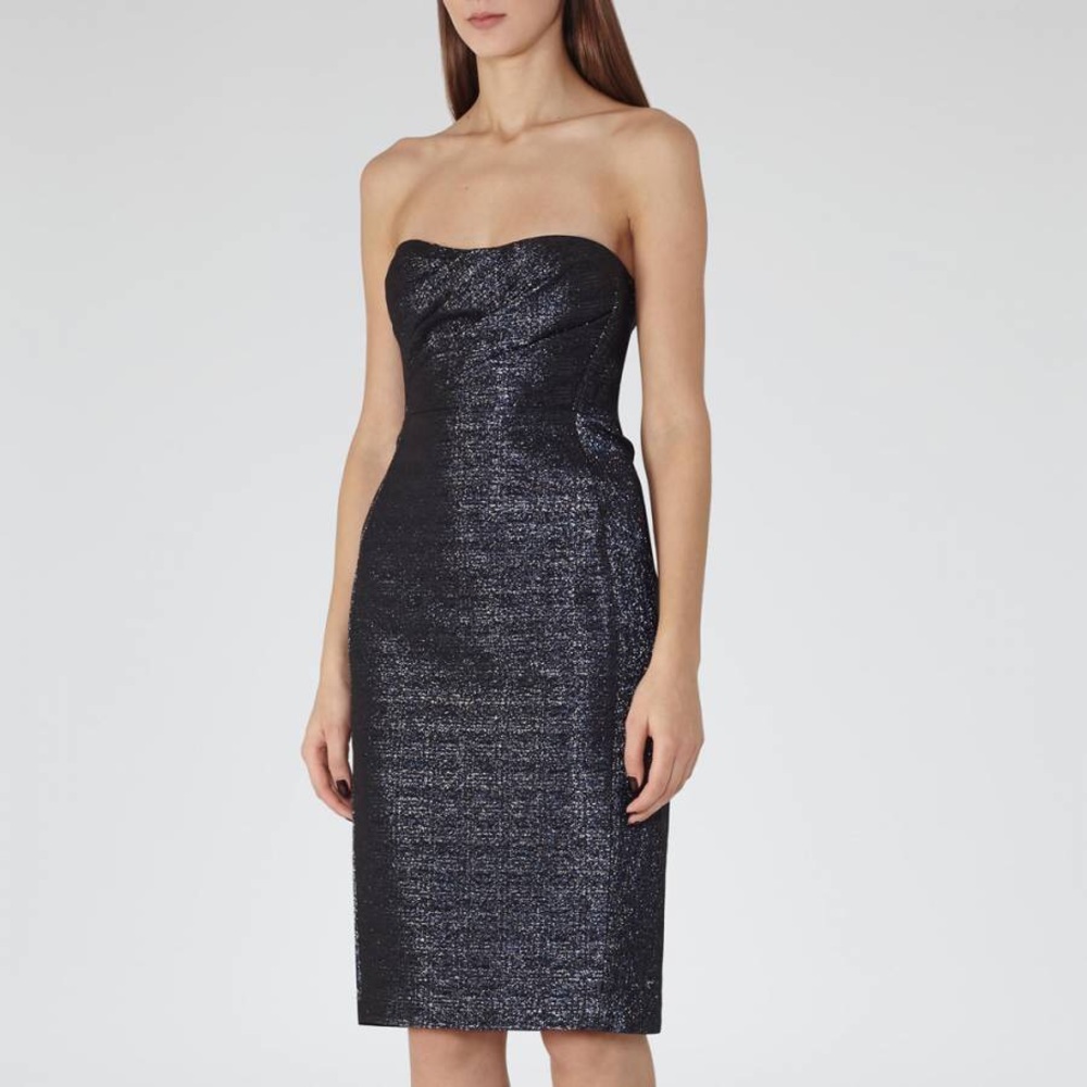 NWT Reiss Strapless Metallic Blue Dress
